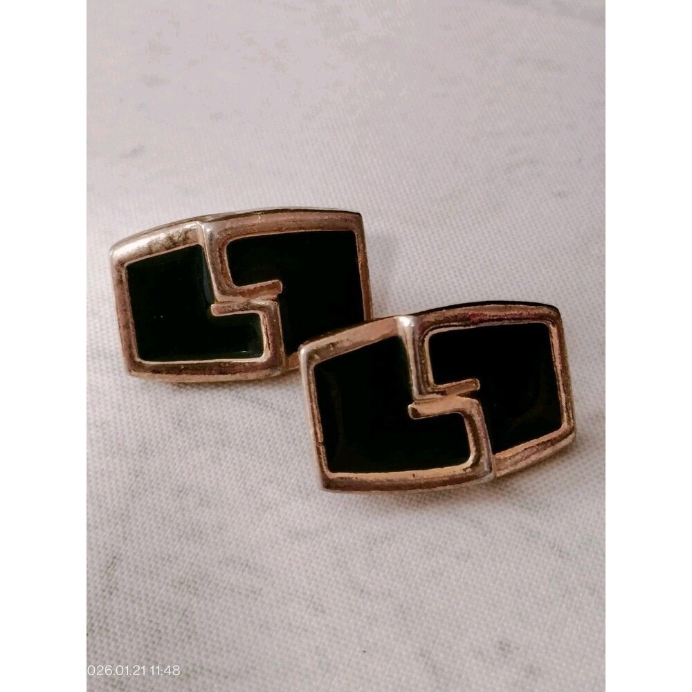 Women's Gold Tone Blue Enamel Post Earrings Formal Business Vintage Style